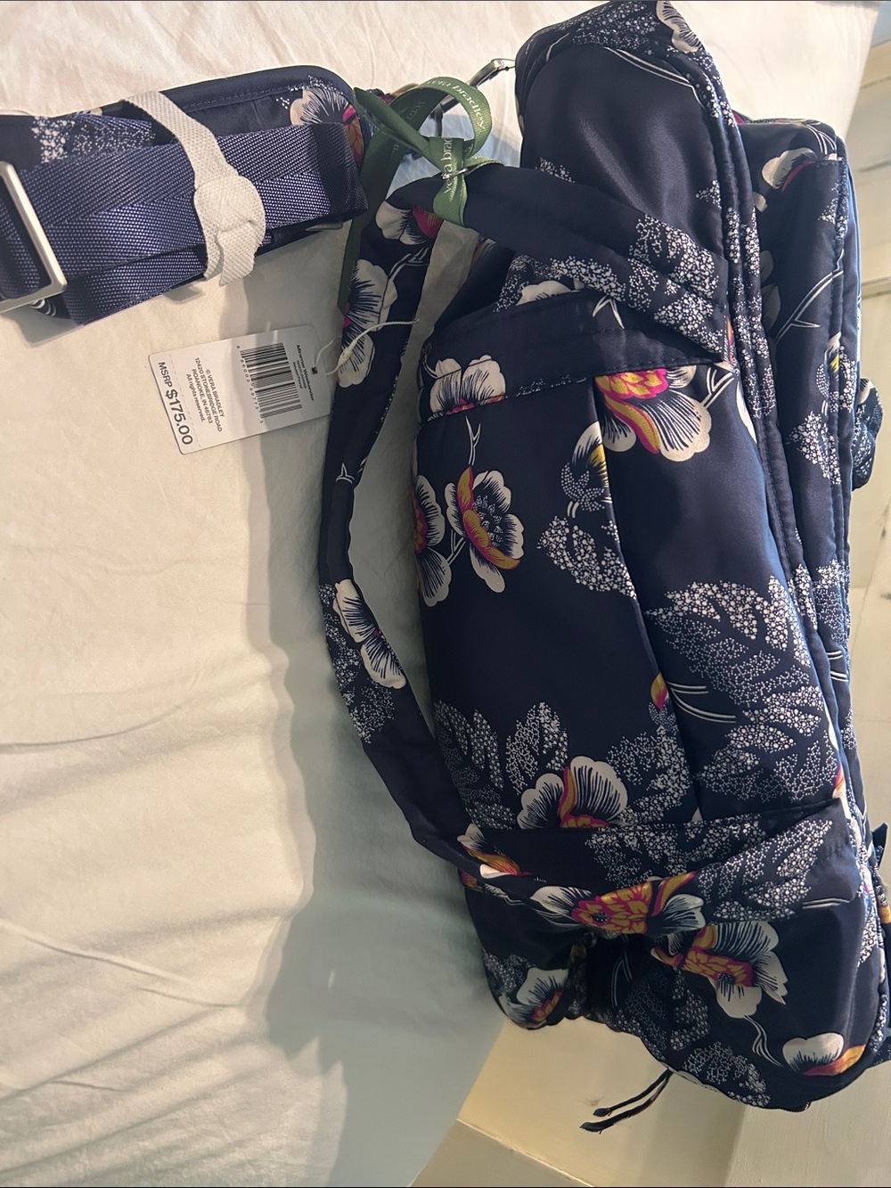 Vera Bradley Navy Floral Tote with Pink and Yellow Blooms